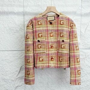 Authentic Gucci Women's Pink and Yellow Plaid Blazer